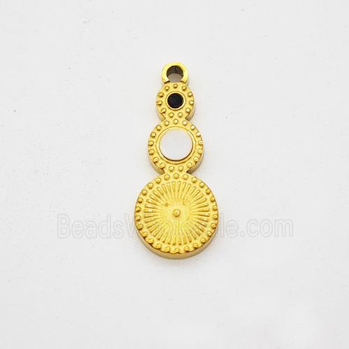Stainless Steel Clock Pendant Pave Shell Gold Plated