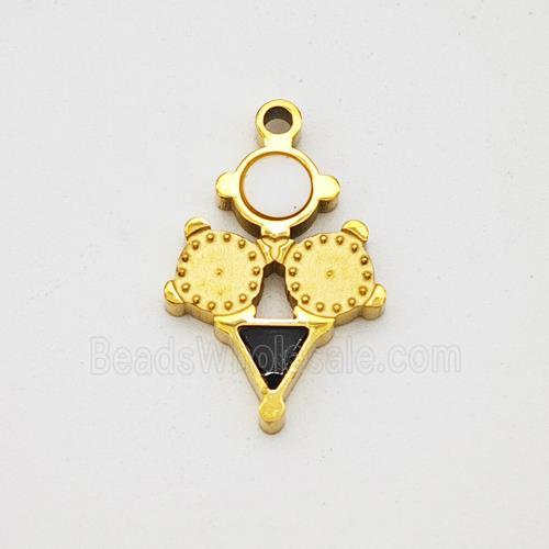 Stainless Steel Clock Pendant Pave Shell Acrylic Gold Plated