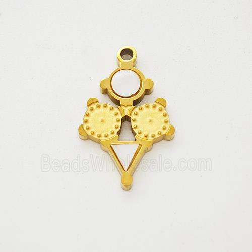 Stainless Steel Clock Pendant Pave Shell Gold Plated