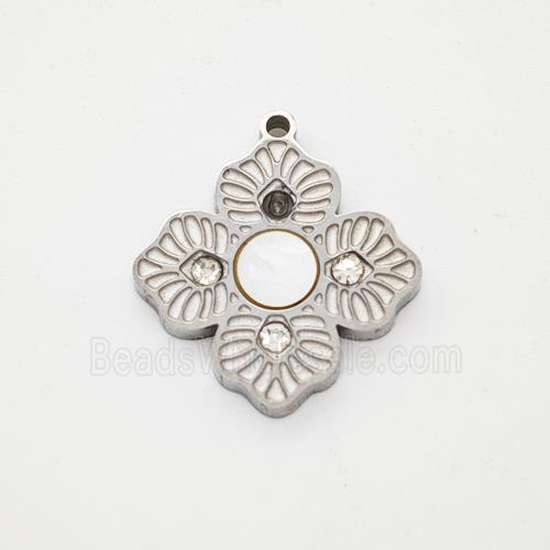 Raw Stainless Steel Clover Pendant Pave Rhinestone Shell