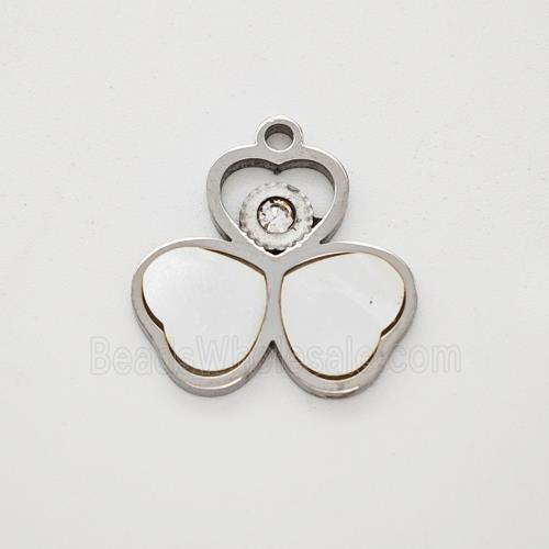 Raw Stainless Steel Clover Pendant Pave Shell Rhinestone