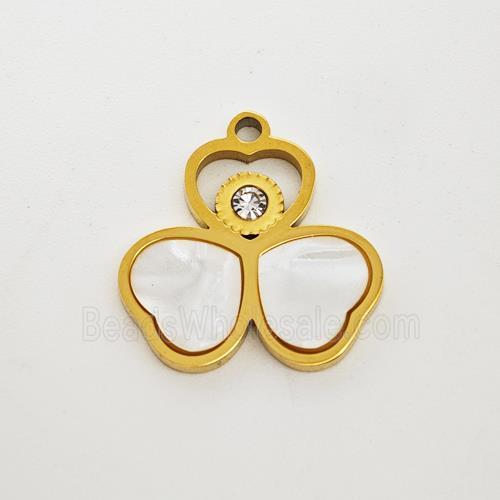 Stainless Steel Clover Pendant Pave Shell Rhinestone Gold Plated
