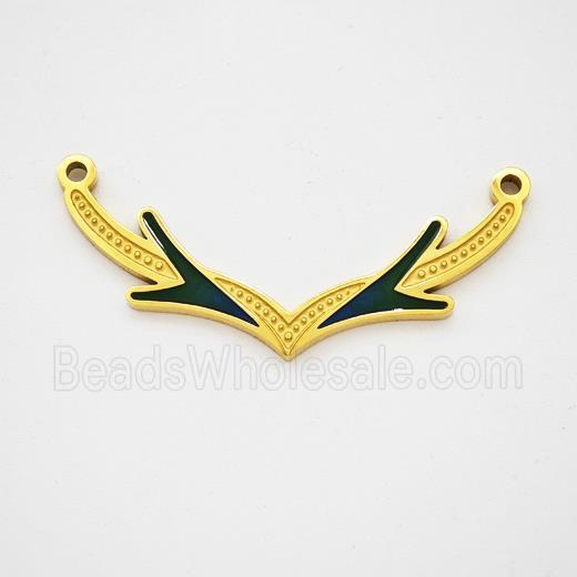 Stainless Steel Antlers Pendant Black Enamel 2loops Gold Plated
