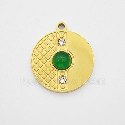 Stainless Steel Sun Pendant Pave Green Jade Rhinestone Gold Plated