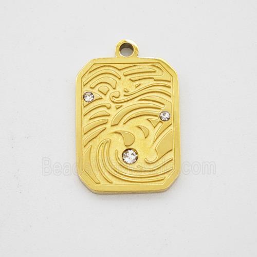 Stainless Steel Rectangle Pendant Pave Rhinestone Gold Plated