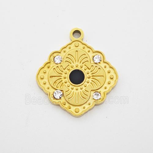 Stainless Steel Flower Pendant Pave Rhinestone Gold Plated