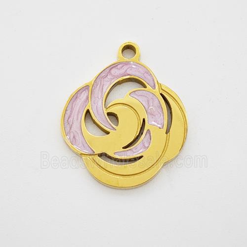 Stainless Steel Flower Pendant Painted Gold Plated