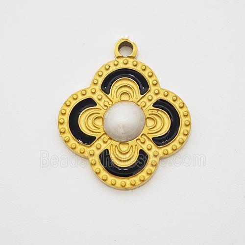 Stainless Steel Clover Pendant Enamel Gold Plated