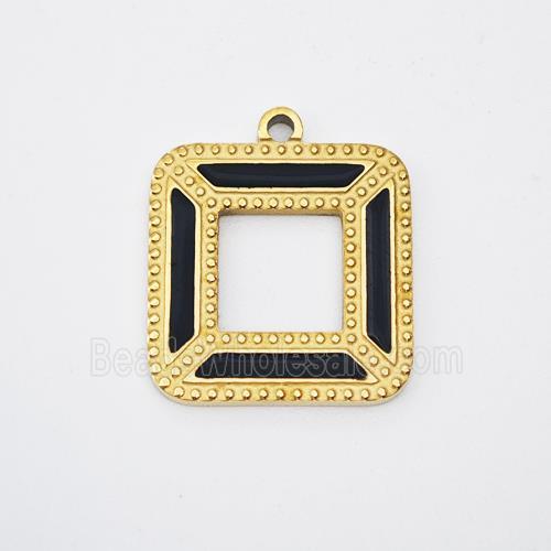 Stainless Steel Square Pendant Pave Black Acrylic Gold Plated