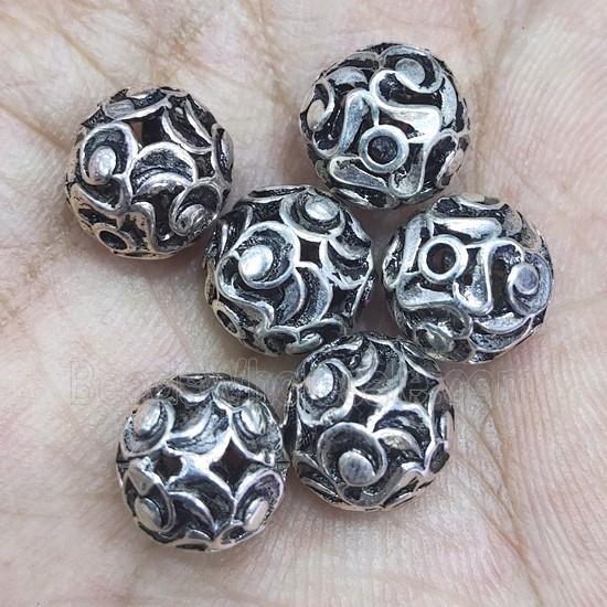 Sterling Silver round beads, hollow, antique silver
