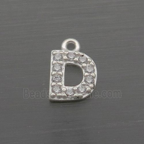 Sterling Silver D-Letter Pendant Pave Zircon