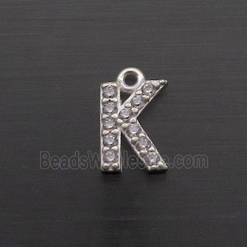 Sterling Silver K-Letter Pendant Pave Zircon