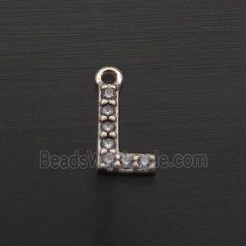 Sterling Silver L-Letter Pendant Pave Zircon