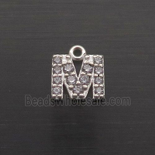 Sterling Silver M-Letter Pendant Pave Zircon