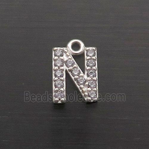 Sterling Silver N-Letter Pendant Pave Zircon