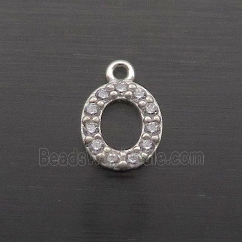 Sterling Silver O-Letter Pendant Pave Zircon