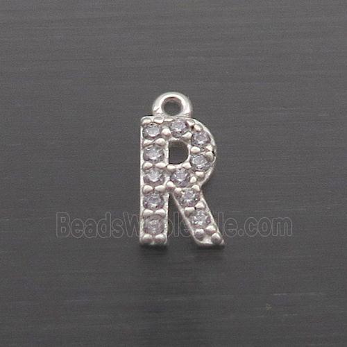 Sterling Silver R-Letter Pendant Pave Zircon