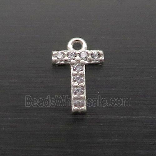 Sterling Silver T-Letter Pendant Pave Zircon
