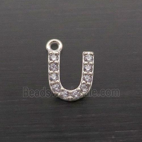 Sterling Silver U-Letter Pendant Pave Zircon