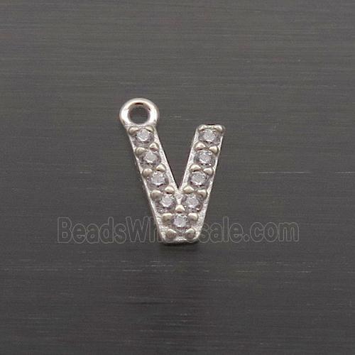 Sterling Silver V-Letter Pendant Pave Zircon