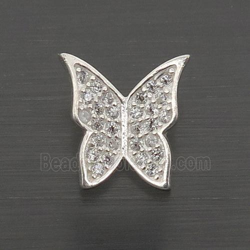 Sterling Silver Butterfly Beads Pave Zircon Large Hole