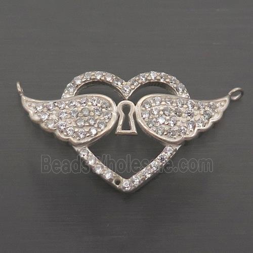 Sterling Silver Pendant Pave Zircon Angel Wings
