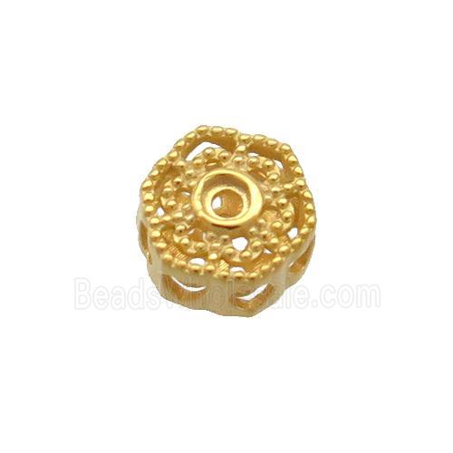 Sterling Silver Beads Hexagon Hollow Gold Plated