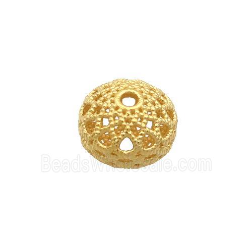 Sterling Silver Beads Rondelle Hollow Gold Plated