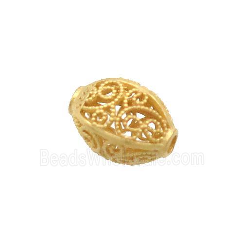 Sterling Silver Beads Barrel Hollow Gold Plated