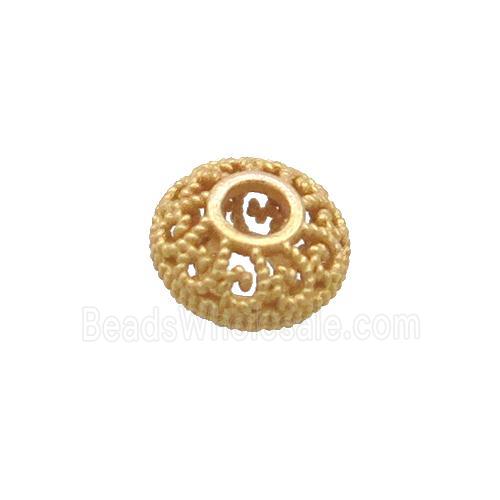 Sterling Silver Beads Rondelle Hollow Gold Plated