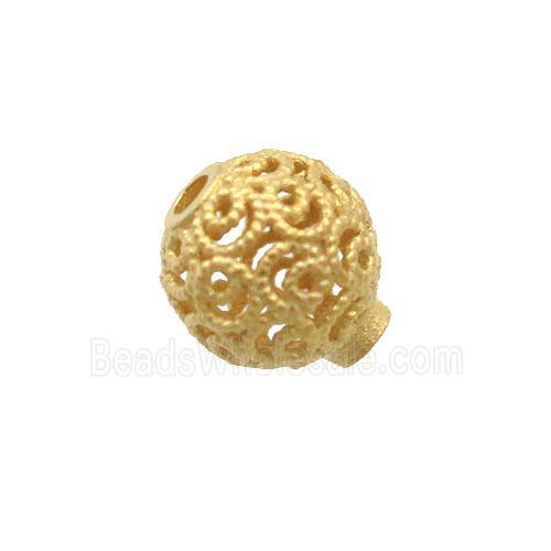 Sterling Silver Beads Round Hollow Gold Plated