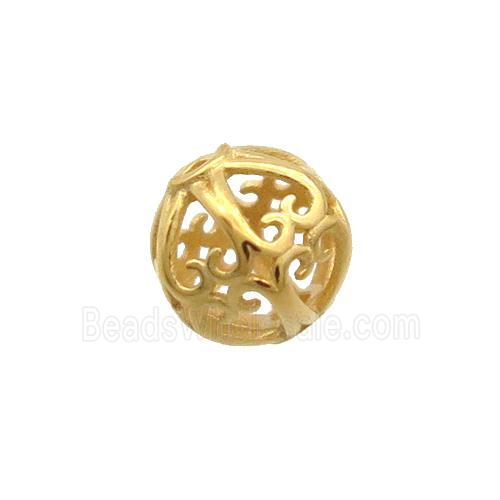 Sterling Silver Beads Round Hollow Gold Plated