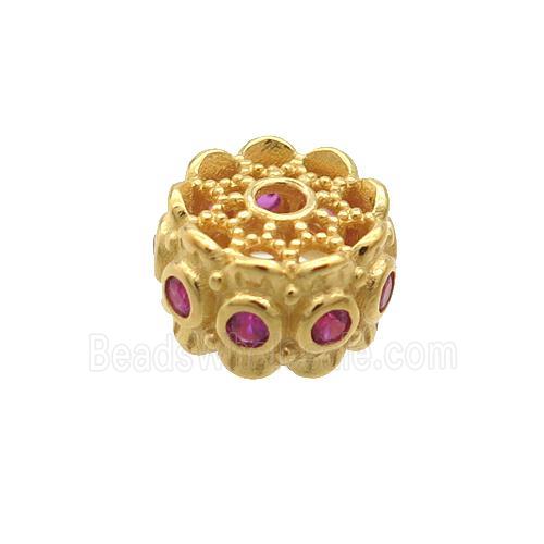 Sterling Silver Rondelle Beads Pave Zircon Gold Plated