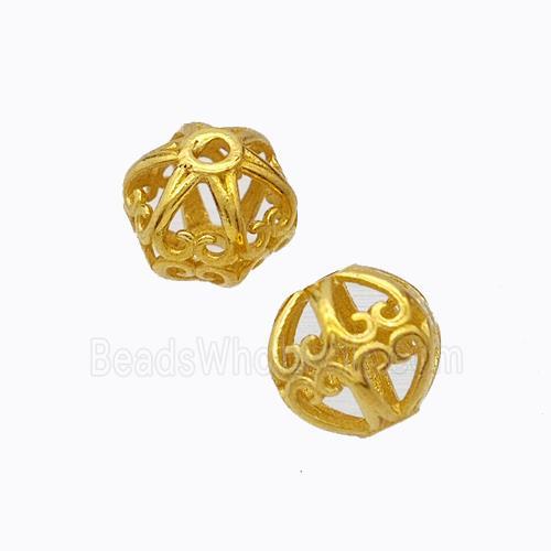 925 Sterling Silver Round Beads Hollow Gold Plated