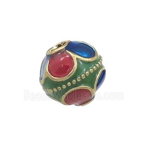 Tibetan Style Zinc Beads Round Multicolor Enamel Gold Plated