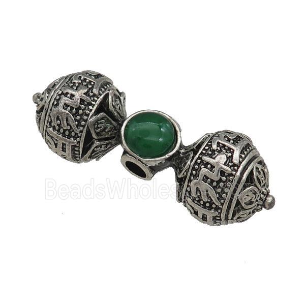Tibetan Style Zinc Round Beads Double Ball Large Hole Antique Silver