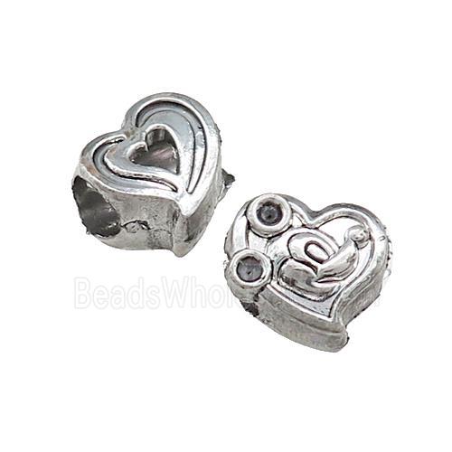 Tibetan Style Zinc Heart Beads Large Hole Antique Silver
