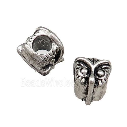 Tibetan Style Zinc Owl Beads Large Hole Antique Silver