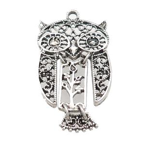 Tibetan Sytle Zinc Owl Charms Pendant Antique Silver, approx 25-40mm [AD34270]