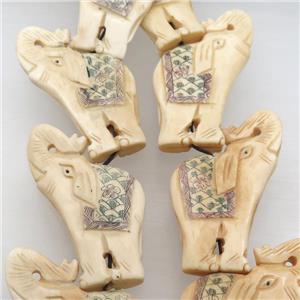 Bone Elephant Beads Carved, approx 33-58mm, 7pcs per st [BJAS128]