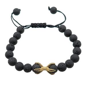 black Lava Bracelets, adjustable, approx 8mm dia [BR10540]
