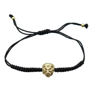 black Nylon Cord Bracelet with lion, adjustable, approx 3mm dia [BR10543]