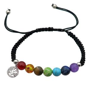 Gemstone Chakra Bracelet, adjustable, approx 8mm dia [BR10544]