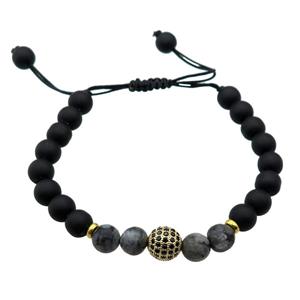 matte black onyx agate bracelet, adjustable, approx 8mm dia [BR10548]