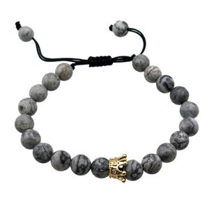 gray Picture Jasper Bracelet, adjustable, approx 8mm dia [BR10550]