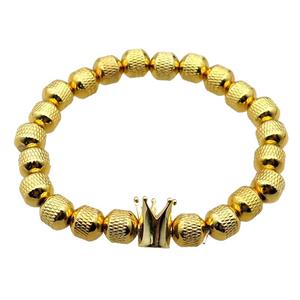 copper Bracelet with crown, stretchy, gold plated, approx 8mm [BR10572]