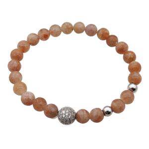 orange Jade Bracelet, stretchy, approx 6mm dia [BR10586]