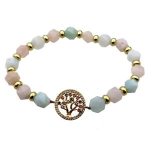 Morganite Bracelet with tree of life, stretchy, approx 8mm dia [BR10590]