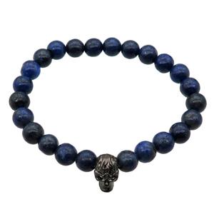 blue Lapis Lazuli Bracelet with skull, stretchy, approx 8mm dia [BR10594]