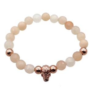 pink Aventurine Bracelet with skull, stretchy, approx 8mm dia [BR10600]